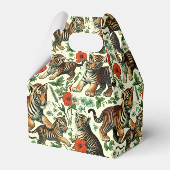 Cute Vintage Baby Tiger Seamless Favor Boxes (Front Side)