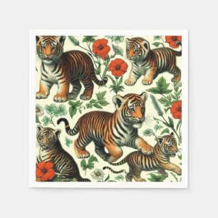 Cute Vintage Baby Tiger Seamless Napkins