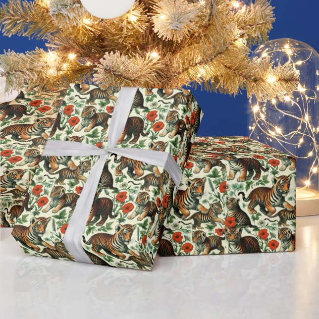Cute Vintage Baby Tiger Seamless Wrapping Paper (Holidays)