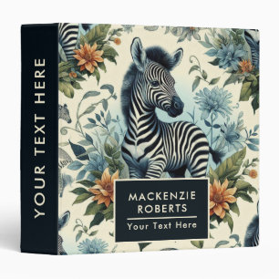 Cute Vintage Baby Zebra Watercolor 3 Ring Binder