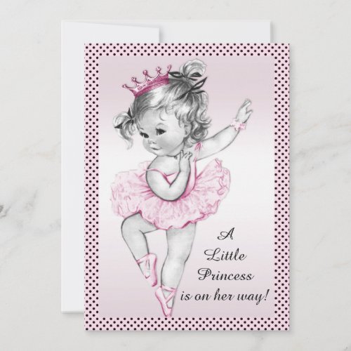 Cute Vintage Ballerina Princess Baby Shower Invitation