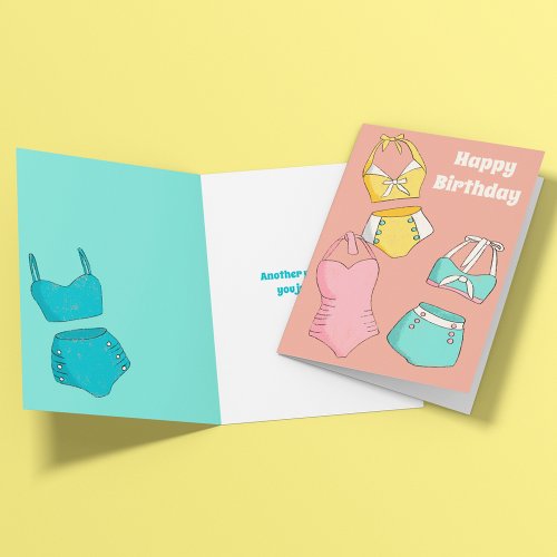 Cute Vintage Bathing Suits Customizable Birthday Card