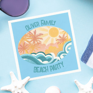 Cute Vintage Beach Waves Sunshine Blue Surf Party Napkins