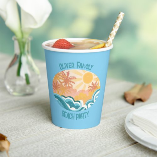 Cute Vintage Beach Waves Sunshine Blue Surf Party Paper Cups