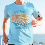 Cute Vintage Beach Waves Sunshine Summer Vacation T-Shirt<br><div class="desc">Cute vintage style t-shirts featuring beautiful teal ocean waves and a bright sun with palm trees in the summer. The cool grunge design is complimented with distressed teal blue custom text for your family vacation or beach trip.</div>