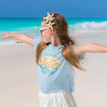 Cute Vintage Beach Waves Sunshine Vacation Kids T-Shirt<br><div class="desc">Cute vintage style kids t-shirts featuring beautiful teal ocean waves and a bright sun with palm trees in the summer. The cool grunge design is complimented with distressed teal blue custom text for your family vacation or beach trip.</div>