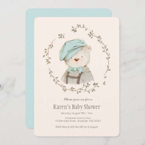 Cute Vintage Bear Baby Shower Invitation