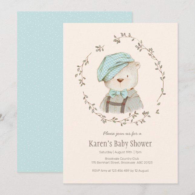 Cute Vintage Bear Baby Shower Invitation (Front/Back)