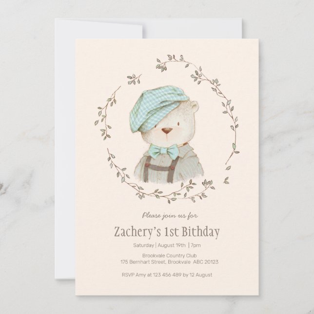 Cute Vintage Bear Kids Birthday Invitation (Front)