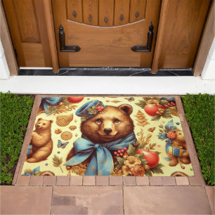 Cute Vintage Bear Watercolor Doormat