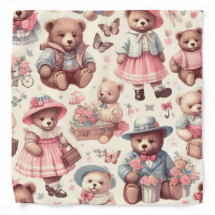 Cute Vintage Bears Seamless Bandana
