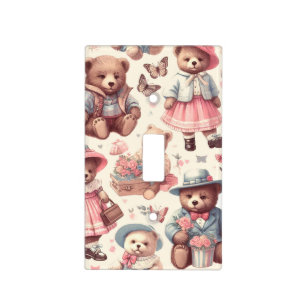Cute Vintage Bears Seamless Light Switch Cover