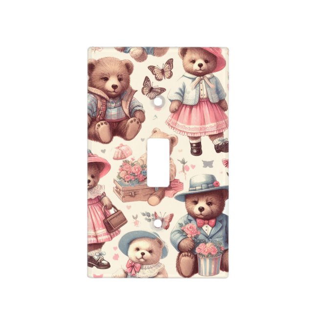 Cute Vintage Bears Seamless Light Switch Cover (Front)
