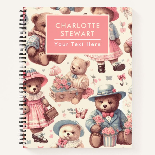 Cute Vintage Bears Seamless Notebook (Front)