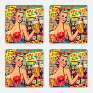 Cute Vintage Beer Pin up Coaster Set