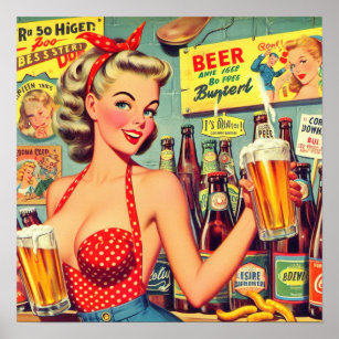 Cute Vintage Beer Pin up Poster