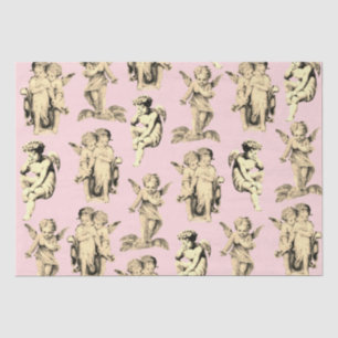 Cute Vintage Beige Cupid Angels on Pink Tissue Paper
