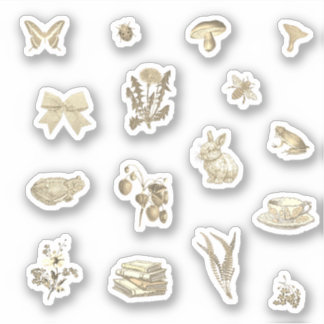 Cute Vintage Beige Gold Cottagecore Aesthetic Set Sticker