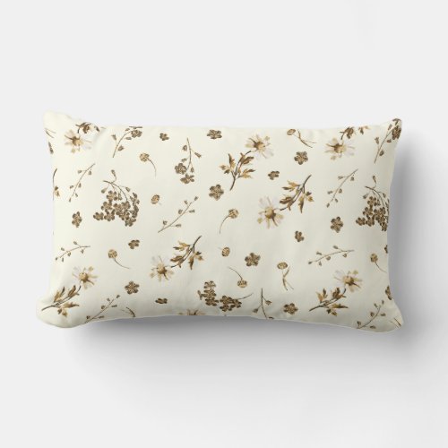 Cute Vintage Beige Wildflowers Ivory White Lumbar Pillow