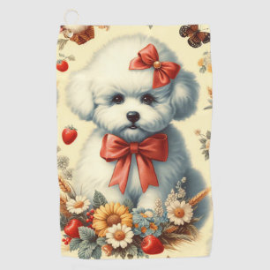 Cute Vintage Bichon Frisé Illustration Golf Towel