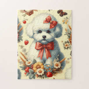 Cute Vintage Bichon Frisé Illustration Jigsaw Puzzle