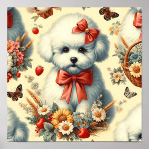 Cute Vintage Bichon Frisé Illustration Poster