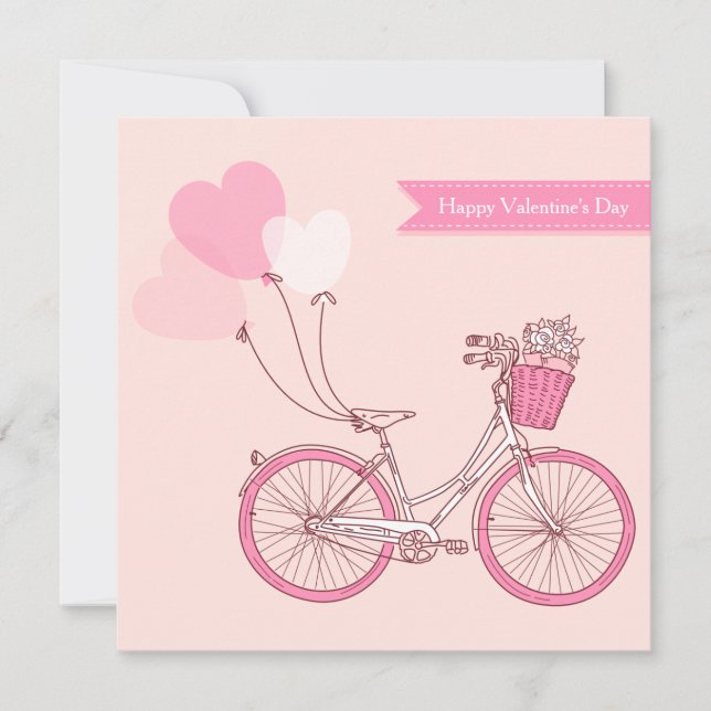 Cute Vintage Bicycle Happy Valentine's Day Holiday Card (Front)