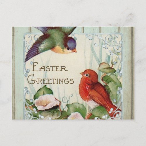 Cute Vintage Birds Easter Greetings Postcard