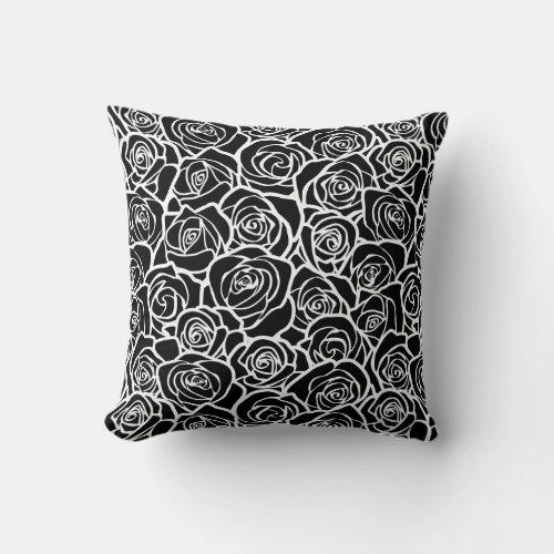 Cute Vintage black and white roses Throw Pillow