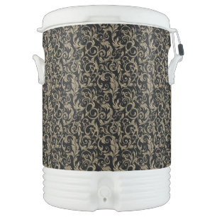 Cute vintage black brown floral pattern beverage cooler
