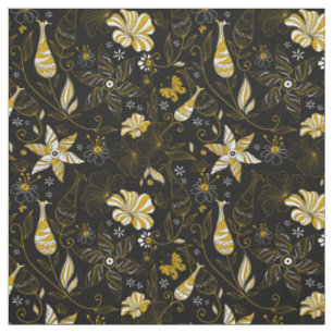 Cute vintage black golden floral pattern fabric