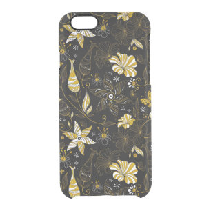 Cute vintage black golden floral pattern clear iPhone 6/6S case
