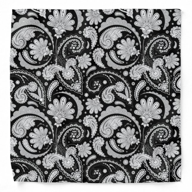 Cute vintage black white paisley patterns bandana (Front)