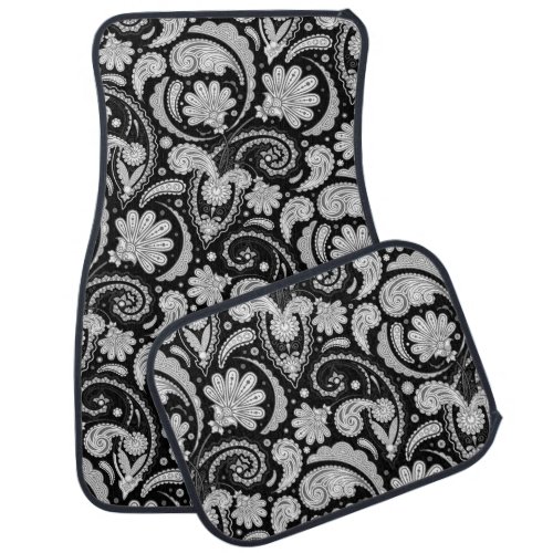 Cute vintage black white paisley patterns car floor mat