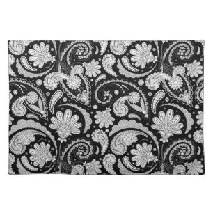 Cute vintage black white paisley patterns cloth placemat