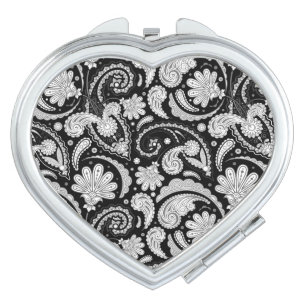 Cute vintage black white paisley patterns compact mirror
