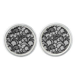 Cute vintage black white paisley patterns cufflinks