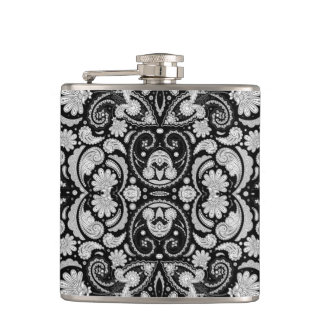 Cute vintage black white paisley patterns flask