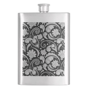 Cute vintage black white paisley patterns flask