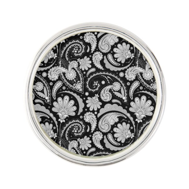 Cute vintage black white paisley patterns lapel pin (Front)