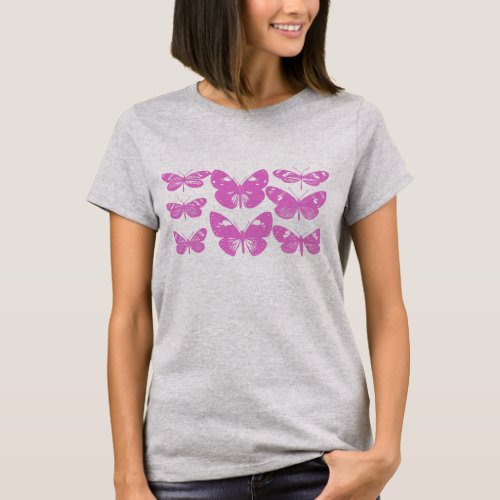 Cute Vintage Block Print Butterfly Graphic T_Shirt