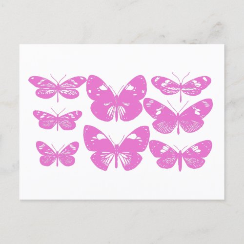 Cute Vintage Block Print Butterfly in Pink Postcard