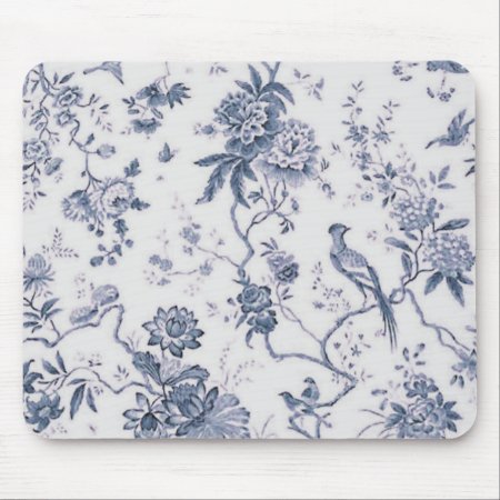 Cute Vintage Blue And White Bird Floral Mouse Pad