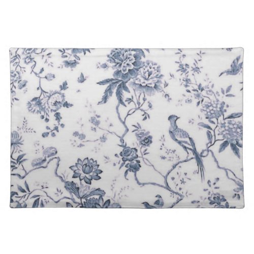 Cute Vintage Blue And White Bird Floral Placemat