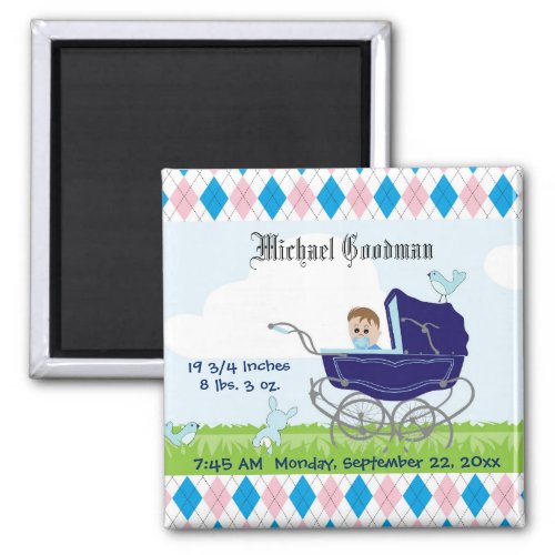 Cute Vintage Blue Baby Boy Carriage Magnet