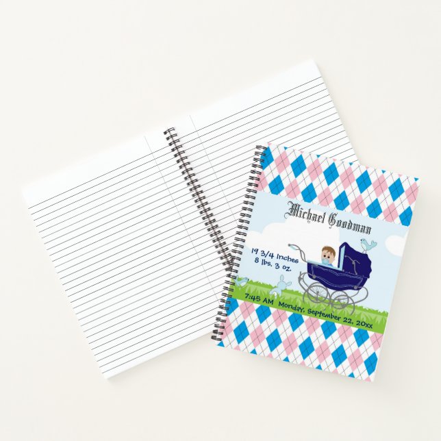 Cute Vintage Blue Baby Boy Carriage Notebook (Inside)