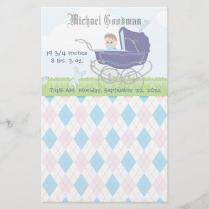 Cute Vintage Blue Baby Boy Carriage Stationery