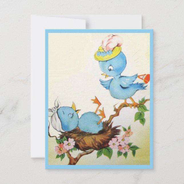 Cute Vintage Blue Birds Flat Card (Front)