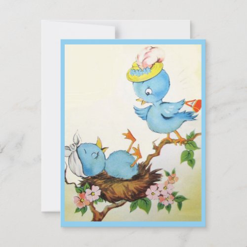 Cute Vintage Blue Birds Flat Card