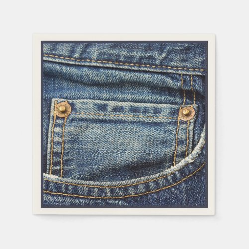 Cute Vintage Blue Denim Jeans Pocket Copper Studs Napkins